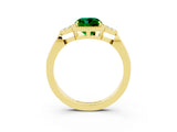 Yellow gold Cushion Cut Emerald Halo Ring with Tapered Band and Four-Prong Setting_3