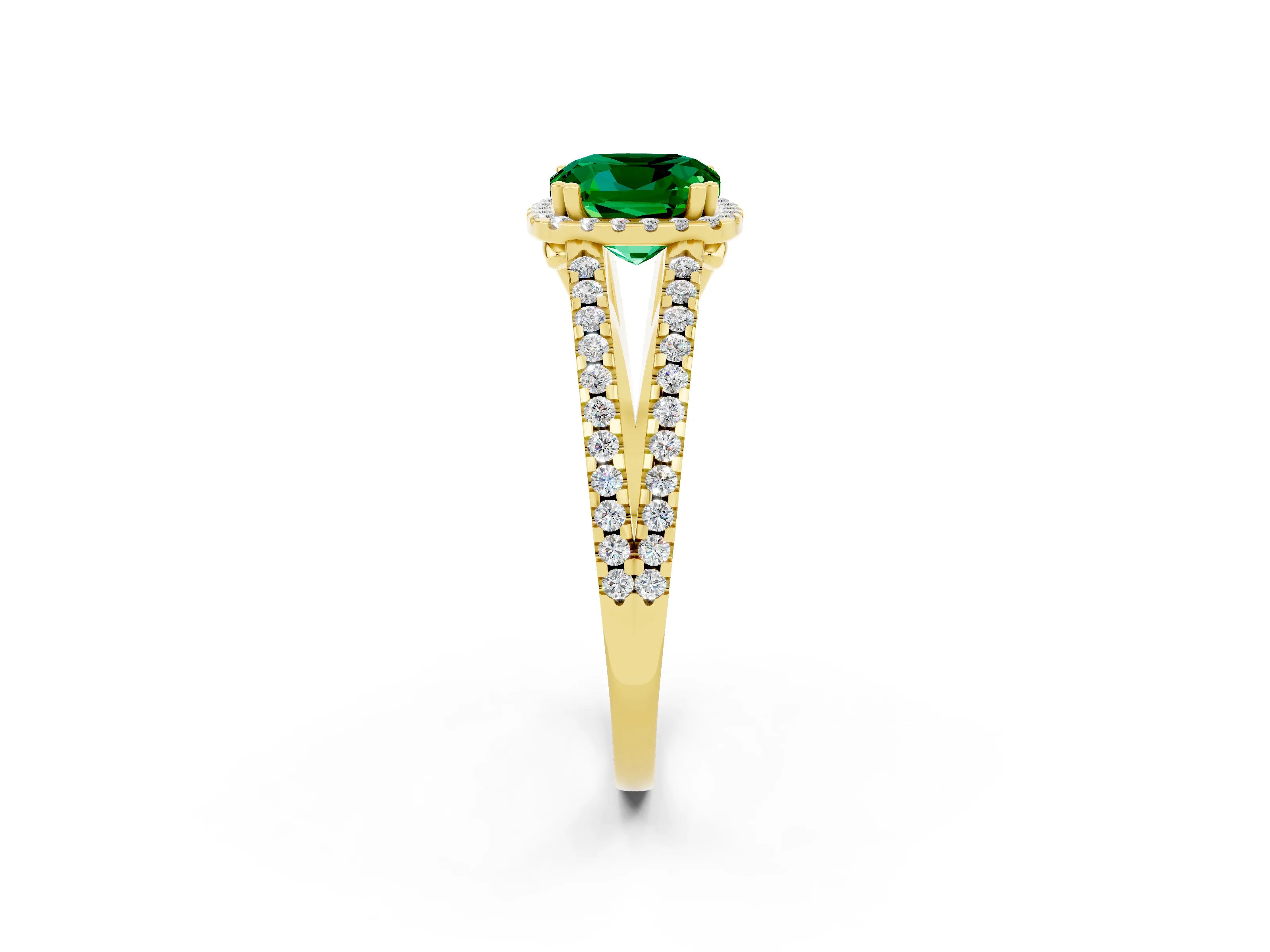 Yellow gold Cushion Cut Emerald Halo Split Shank Engagement Ring_14