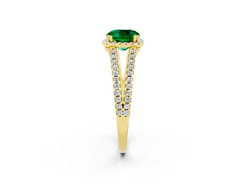 Yellow gold Cushion Cut Emerald Halo Split Shank Engagement Ring_14