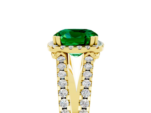 Yellow gold Cushion Cut Emerald Halo Split Shank Engagement Ring_17