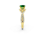 Yellow gold Cushion Cut Emerald  Halo Twist Band Solitaire Prong Setting Ring_26
