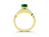 Yellow gold Cushion Cut Emerald  Halo Twist Band Solitaire Prong Setting Ring_27