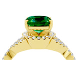 Yellow gold Cushion Cut Emerald  Halo Twist Band Solitaire Prong Setting Ring_28