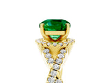 Yellow gold Cushion Cut Emerald  Halo Twist Band Solitaire Prong Setting Ring_29
