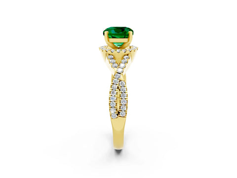Yellow gold Cushion Cut Emerald Halo Twist Band Solitaire Prong Setting Ring_2