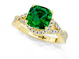 Yellow gold Cushion Cut Emerald  Halo Twist Band Solitaire Prong Setting Ring_43