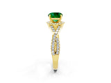 Yellow gold Cushion Cut Emerald  Halo Twist Band Solitaire Prong Setting Ring_44