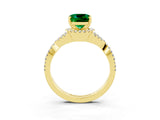 Yellow gold Cushion Cut Emerald  Halo Twist Band Solitaire Prong Setting Ring_45