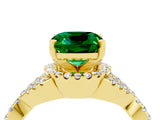 Yellow gold Cushion Cut Emerald  Halo Twist Band Solitaire Prong Setting Ring_46