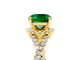 Yellow gold Cushion Cut Emerald  Halo Twist Band Solitaire Prong Setting Ring_47