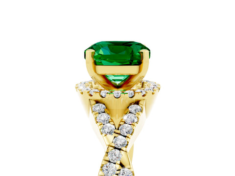 Yellow gold Cushion Cut Emerald Halo Twist Band Solitaire Prong Setting Ring_5