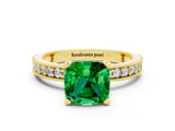 Yellow gold Cushion Cut Emerald Milgrain Pavé Engagement Ring with Four-Prong Setting_12