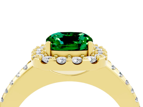 Yellow gold Cushion Cut Emerald Pavé Halo Ring with Four-Prong Setting_16
