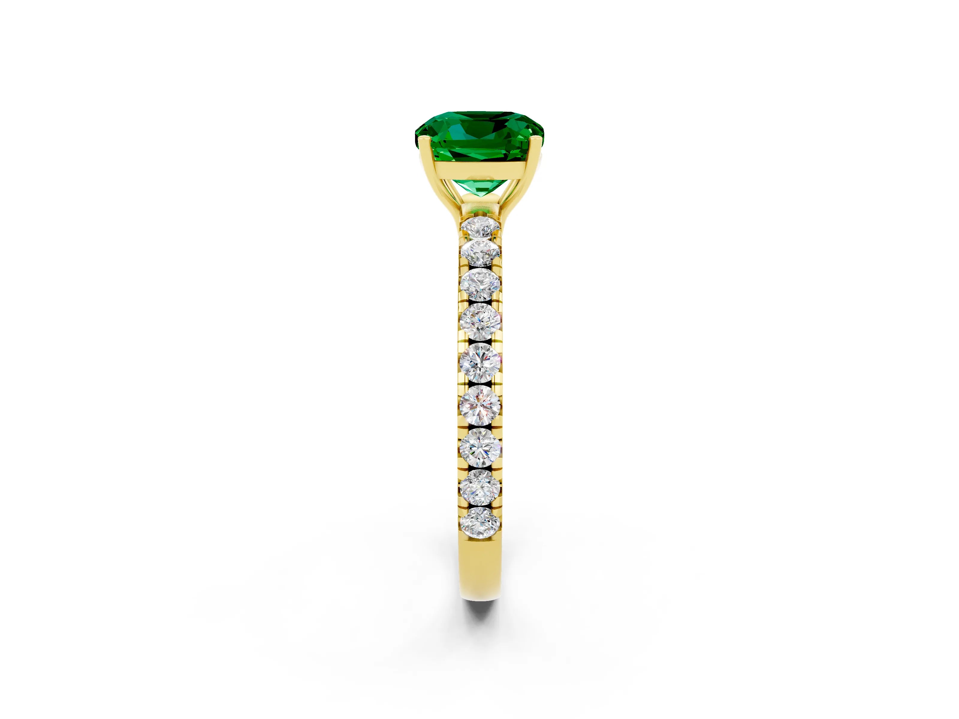 Yellow gold Cushion Cut Emerald Pavé Solitaire Engagement Ring with Four-Prong Setting_14
