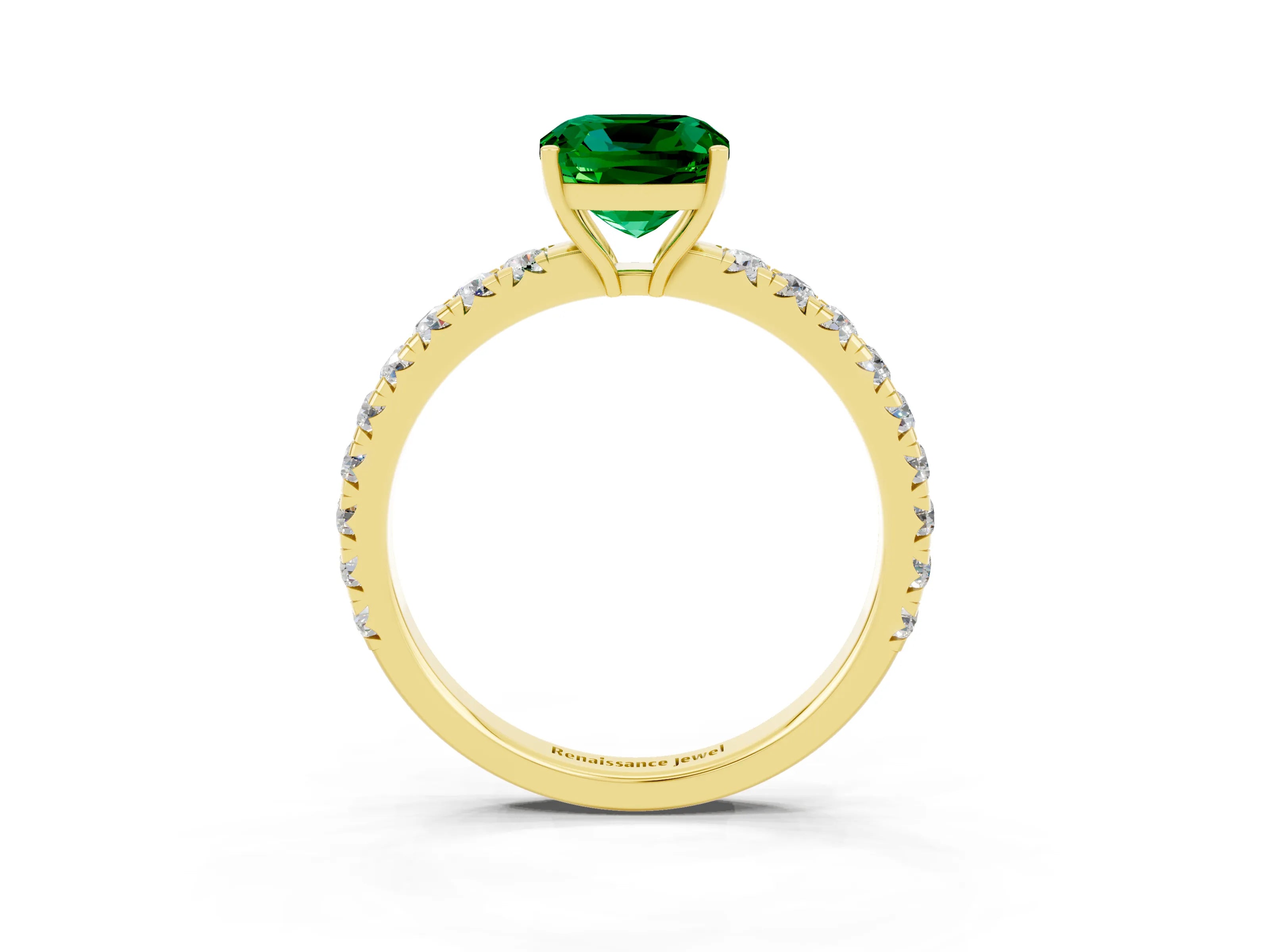 Yellow gold Cushion Cut Emerald Pavé Solitaire Engagement Ring with Four-Prong Setting_15