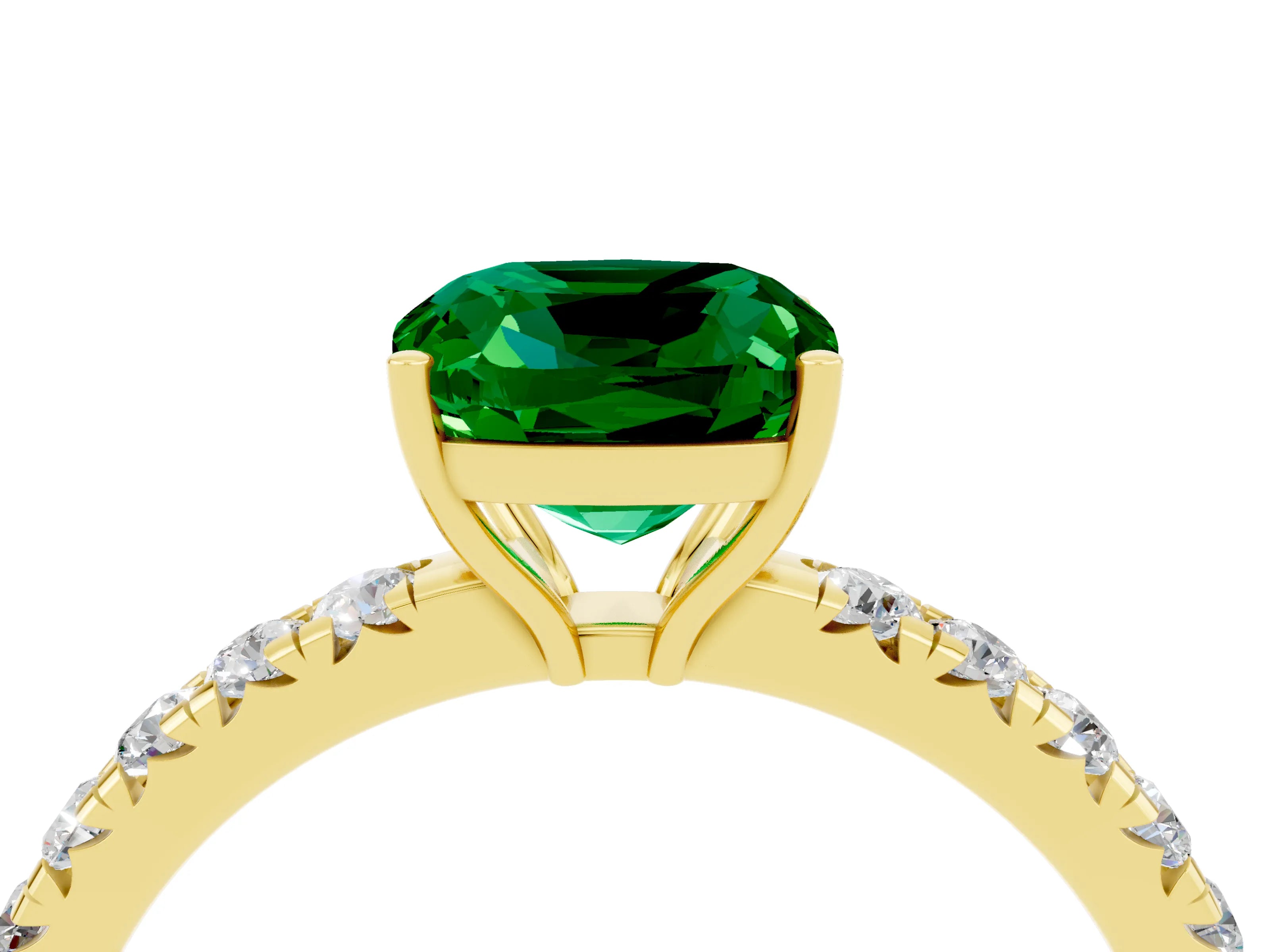 Yellow gold Cushion Cut Emerald Pavé Solitaire Engagement Ring with Four-Prong Setting_16