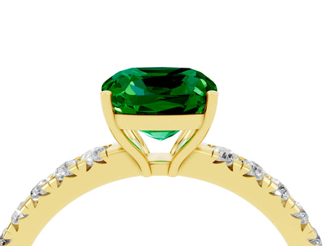 Yellow gold Cushion Cut Emerald Pavé Solitaire Engagement Ring with Four-Prong Setting_16