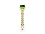 Yellow gold Cushion Cut Emerald Pavé Solitaire Ring with Round Band and Prong Setting_26