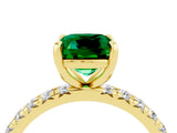 Yellow gold Cushion Cut Emerald Pavé Solitaire Ring with Round Band and Prong Setting_28