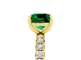 Yellow gold Cushion Cut Emerald Pavé Solitaire Ring with Round Band and Prong Setting_29