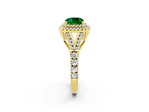 Yellow gold Cushion Cut Emerald Pavé Split Shank Double Halo Engagement Ring_2