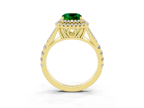 Yellow gold Cushion Cut Emerald Pavé Split Shank Double Halo Engagement Ring_3