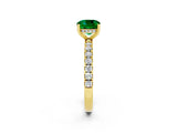 Yellow gold Cushion Cut Emerald Pave Band Solitaire Ring with Four-Prong Setting_26