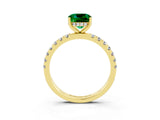 Yellow gold Cushion Cut Emerald Pave Band Solitaire Ring with Four-Prong Setting_27
