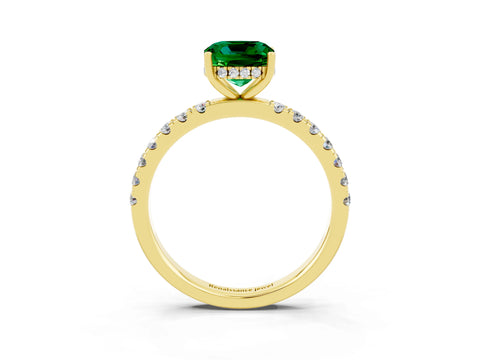 Yellow gold Cushion Cut Emerald Pave Band Solitaire Ring with Four-Prong Setting_27
