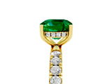 Yellow gold Cushion Cut Emerald Pave Band Solitaire Ring with Four-Prong Setting_29