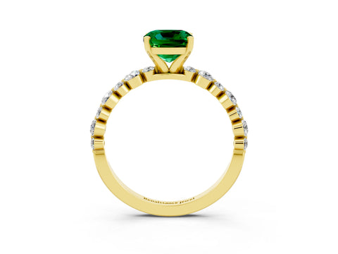 Yellow gold Cushion Cut Emerald Prong Set Engagement Ring with Pavé Band_3