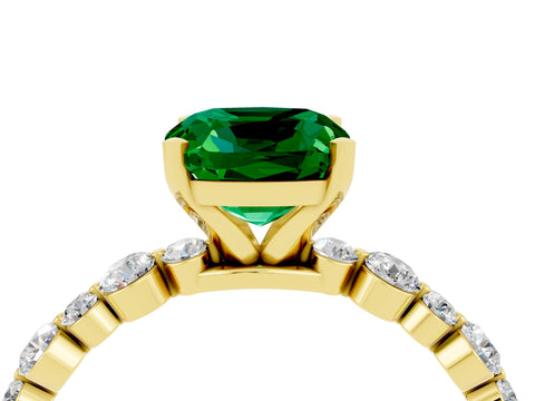 Yellow gold Cushion Cut Emerald Prong Set Engagement Ring with Pavé Band_4
