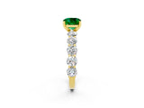 Yellow gold Cushion Cut Emerald Prong Setting with Side Stones on a Pave Band_2