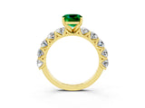 Yellow gold Cushion Cut Emerald Prong Setting with Side Stones on a Pave Band_3