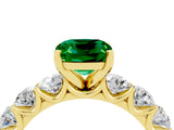 Yellow gold Cushion Cut Emerald Prong Setting with Side Stones on a Pave Band_4