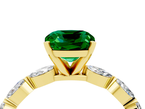 Yellow gold Cushion Cut Emerald Ring with Marquise Side Stones and Prong Setting_4