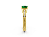 Yellow gold Cushion Cut Emerald Ring with Milgrain Pavé Band and Four-Prong Setting_14