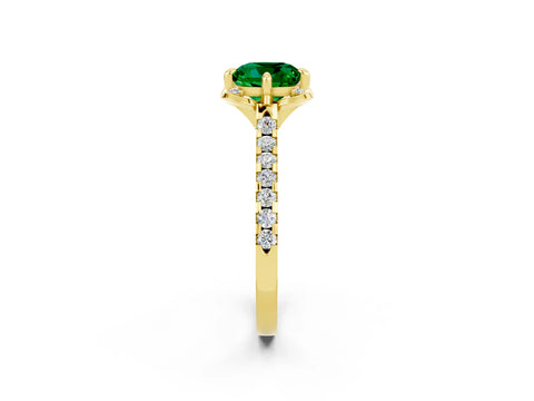 Yellow gold Cushion Cut Emerald Ring with Pavé Band and Floral Prong Setting_2