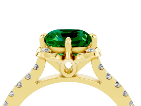Yellow gold Cushion Cut Emerald Ring with Pavé Band and Floral Prong Setting_4
