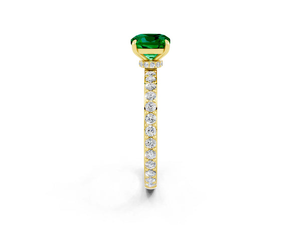 Yellow gold Cushion Cut Emerald Pavé Engagement Ring with Round  Accents and Prong Setting