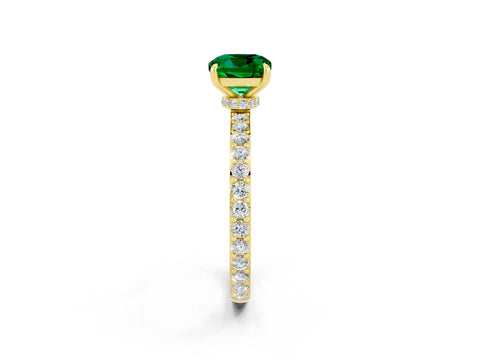 Yellow gold Cushion Cut Emerald Ring with Pavé Band and Four-Prong Setting_2