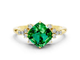Yellow gold Cushion Cut Emerald Ring with Side Stones and Four-Prong Setting_36
