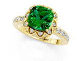 Yellow gold Cushion Cut Emerald Scalloped Halo Engagement Ring with Round Shared Prong Band_25