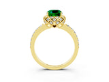 Yellow gold Cushion Cut Emerald Scalloped Halo Engagement Ring with Round Shared Prong Band_27