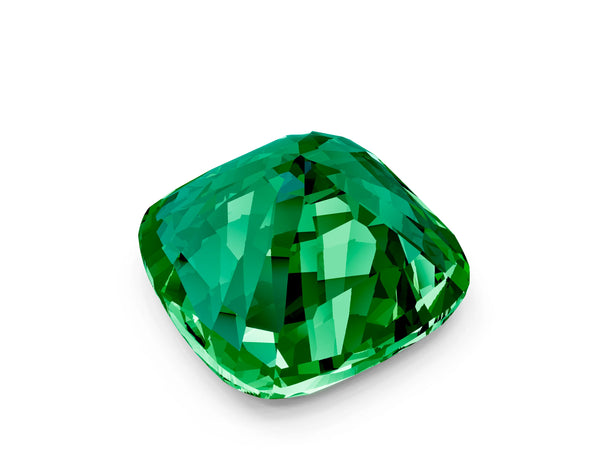 Yellow gold Cushion Cut Emerald Scattered Round Accent Ring with Prong Setting