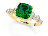 Yellow gold Cushion Cut Emerald Scattered Round Accent Ring with Prong Setting_25