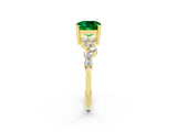 Yellow gold Cushion Cut Emerald Scattered Round Accent Ring with Prong Setting_26