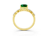 Yellow gold Cushion Cut Emerald Scattered Round Accent Ring with Prong Setting_27