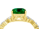 Yellow gold Cushion Cut Emerald Scattered Round Accent Ring with Prong Setting_28