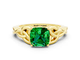 Yellow gold Cushion Cut Emerald Solitaire Celtic Knot Ring with Four-Prong Setting_12